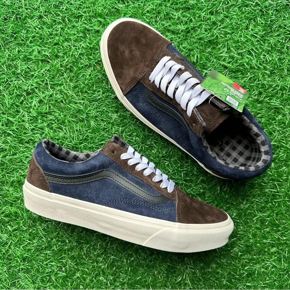 Vans Old Skool Pig Suede Plaid Brown Navy - Picture 5 of 11